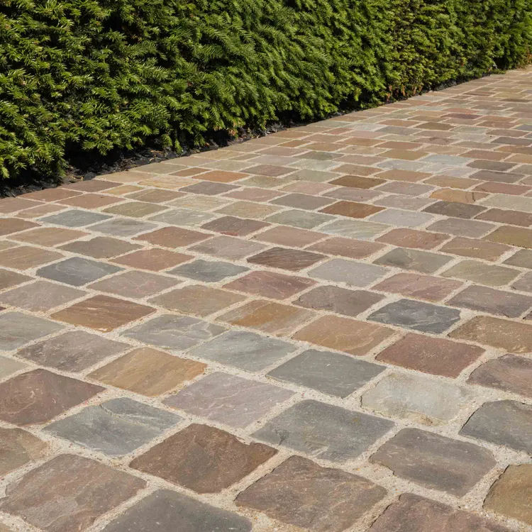 Pavé pierre naturelle grès Kandla ocre multicolore 14x14 cm
