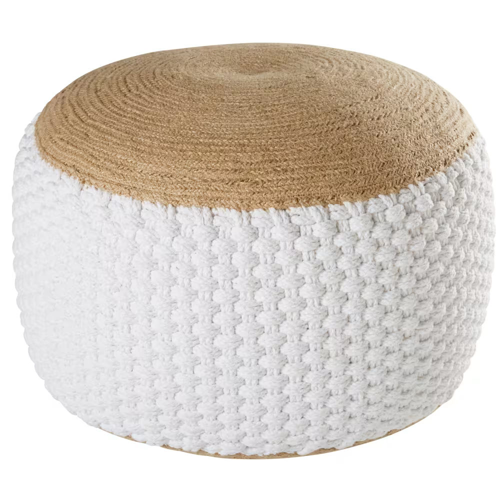 Pouf en jute et coton blanc tressés Knot