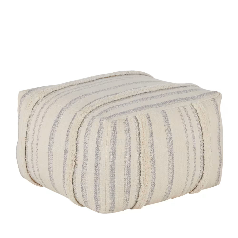 Pouf en tissu bleu et blanc Geneviève