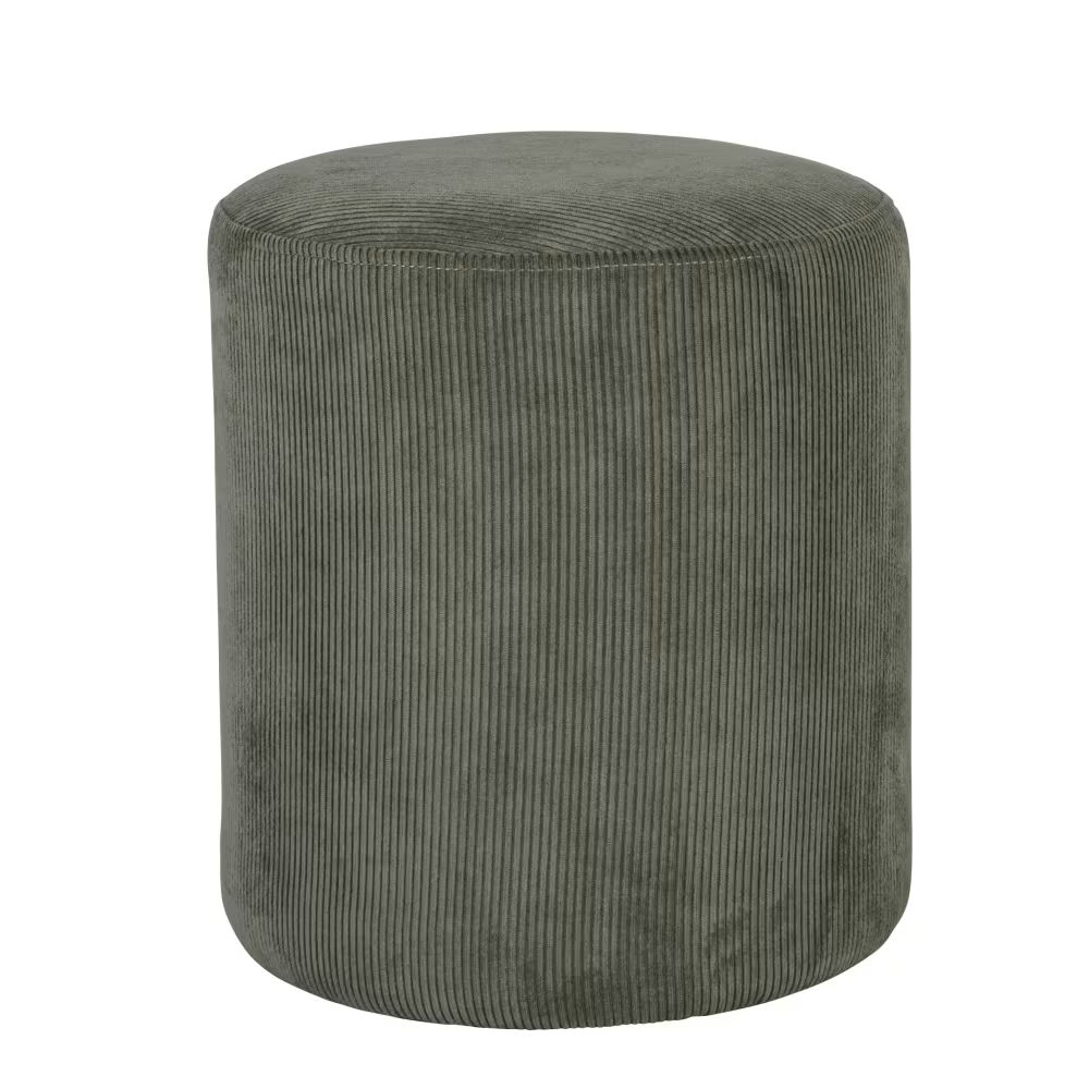 Pouf rond Mina en textile côtelé vert kaki