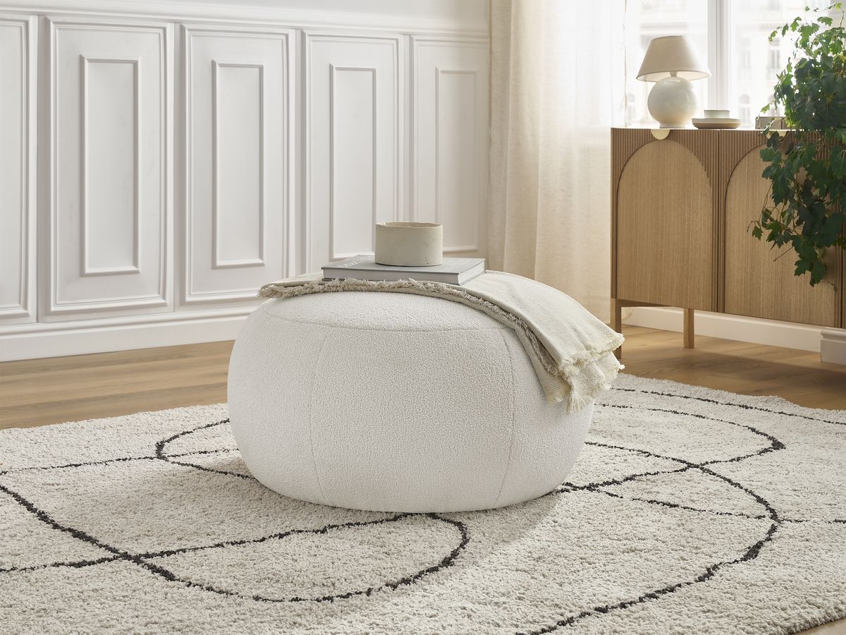 Pouf rond Hayden en tissu bouclette blanc Bobochic