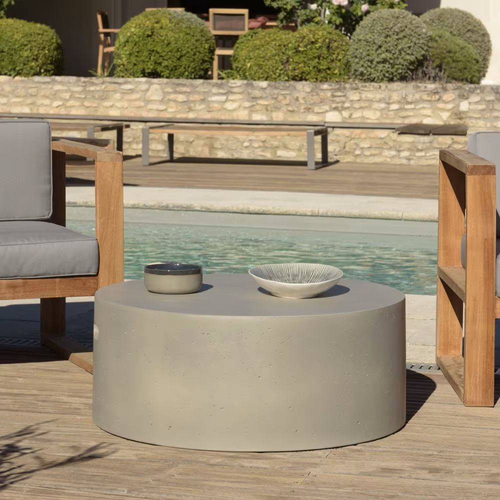 Table basse de jardin ronde en béton, Ø79 cm, modèle Hans