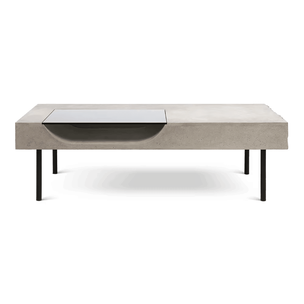 Table basse en béton gris, acier noir et verre trempé Curb, 125x56 cm