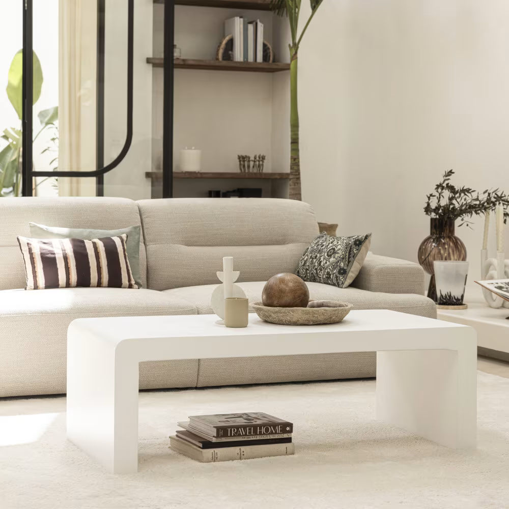 Table basse rectangulaire en fibre de ciment blanc Tocoa, 120x55 cm