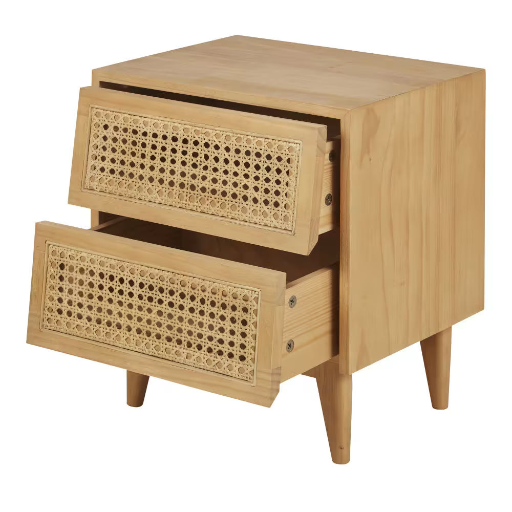 Table de chevet 2 tiroirs, cannage en rotin, Suzelle