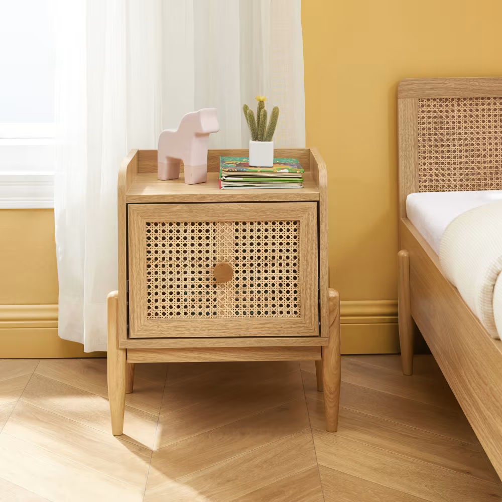 Table de chevet enfant cannage rotin et effet bois, 1 tiroir - Maisons du Monde