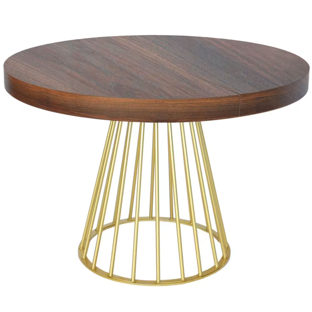 Table ronde extensible Soare bois noisette pieds or