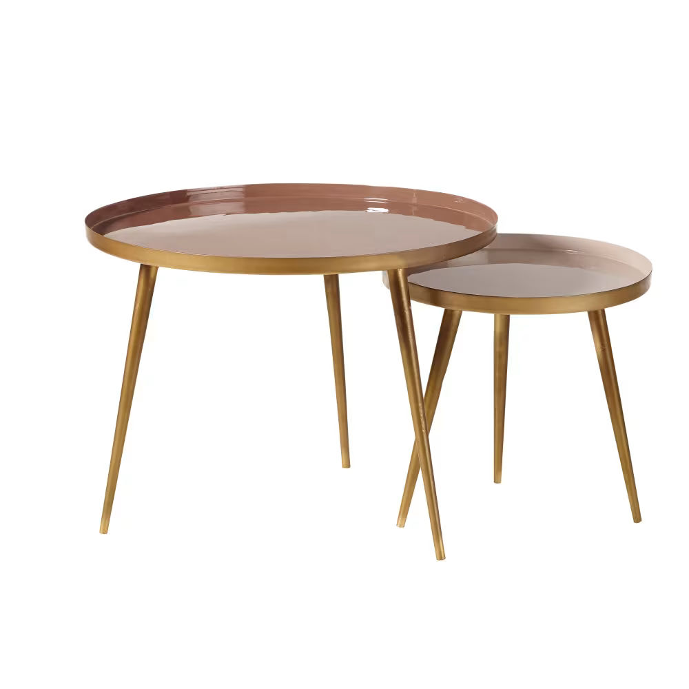 Tables gigognes en métal beige, rose et doré Avril