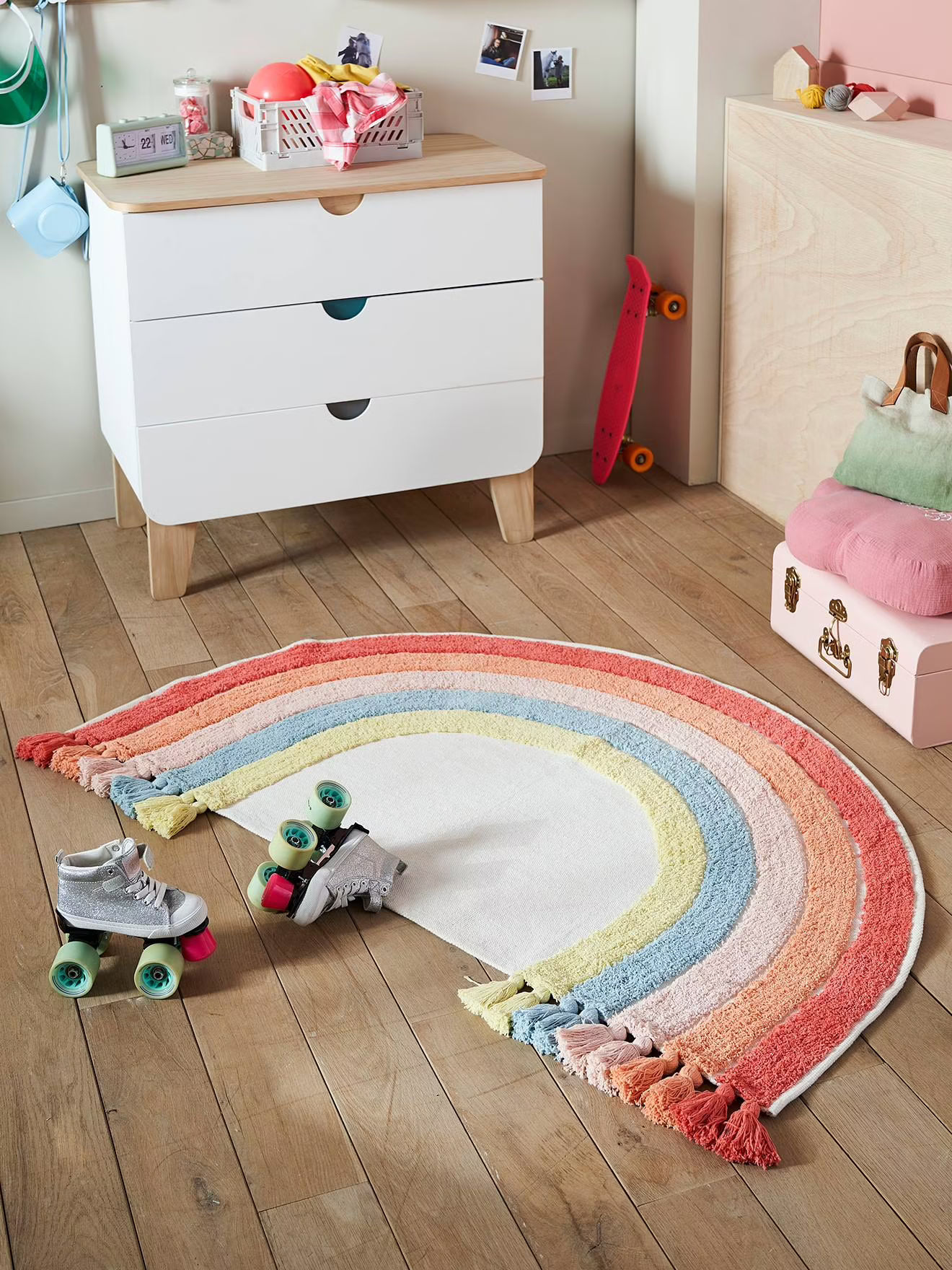 Tapis arc-en-ciel rose multicolore