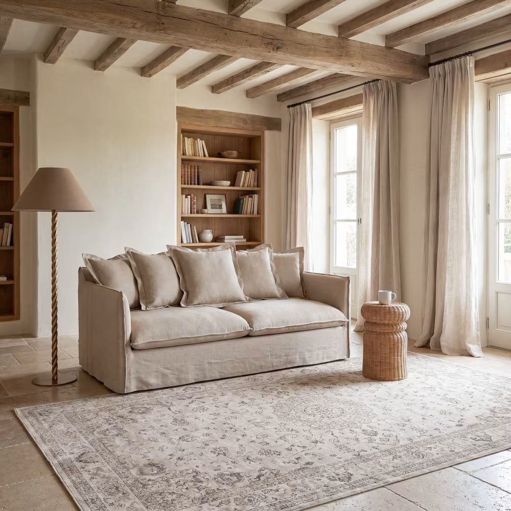 salon cocooning beige et bois
