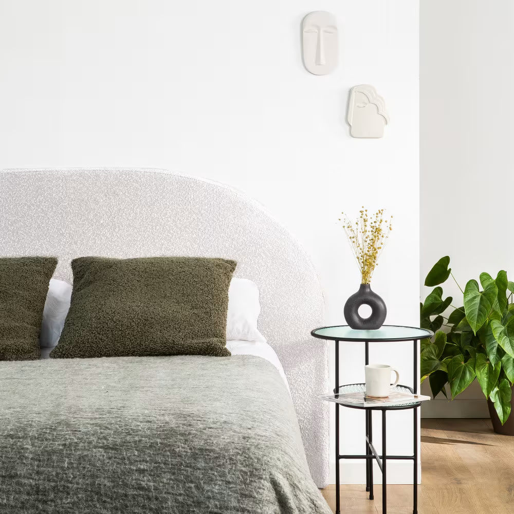 Tête de lit en tissu bouclette demi-lune, écru, Noussa