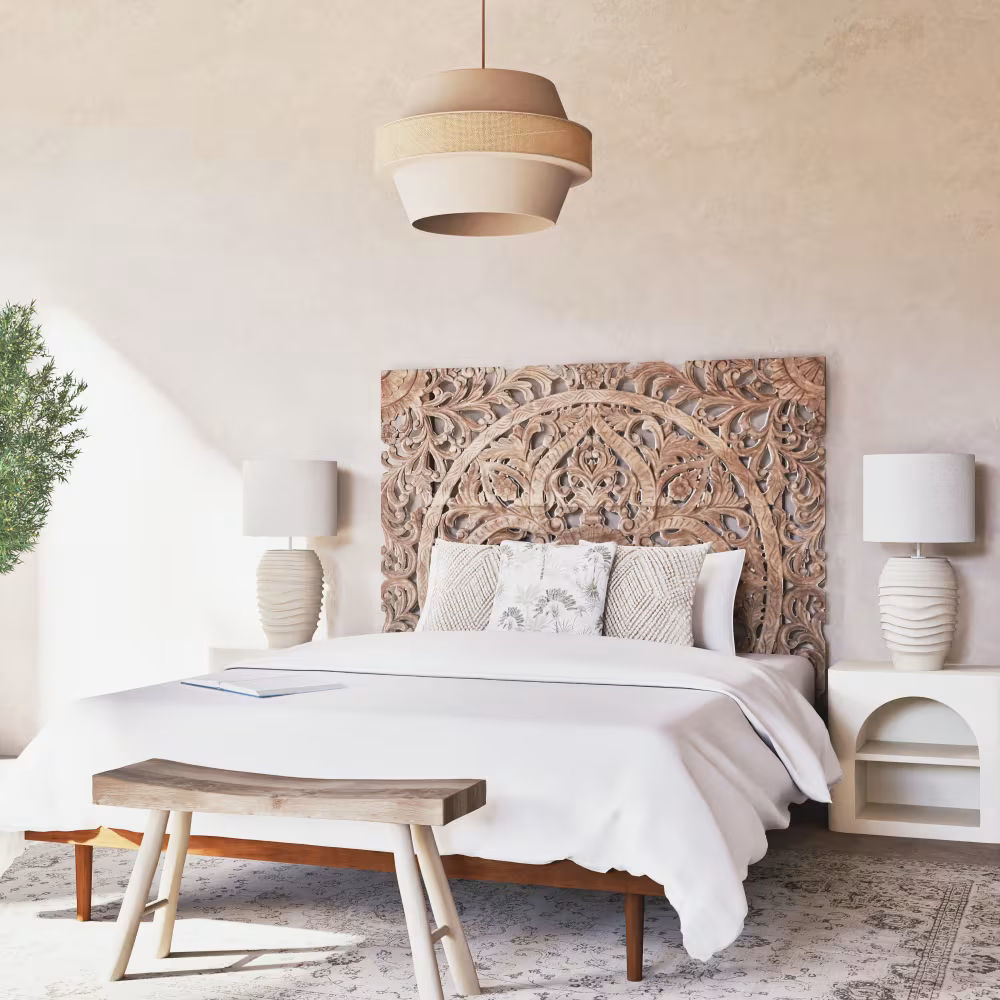 Tête de lit sculptée en manguier pour couchage 160, Himalaya