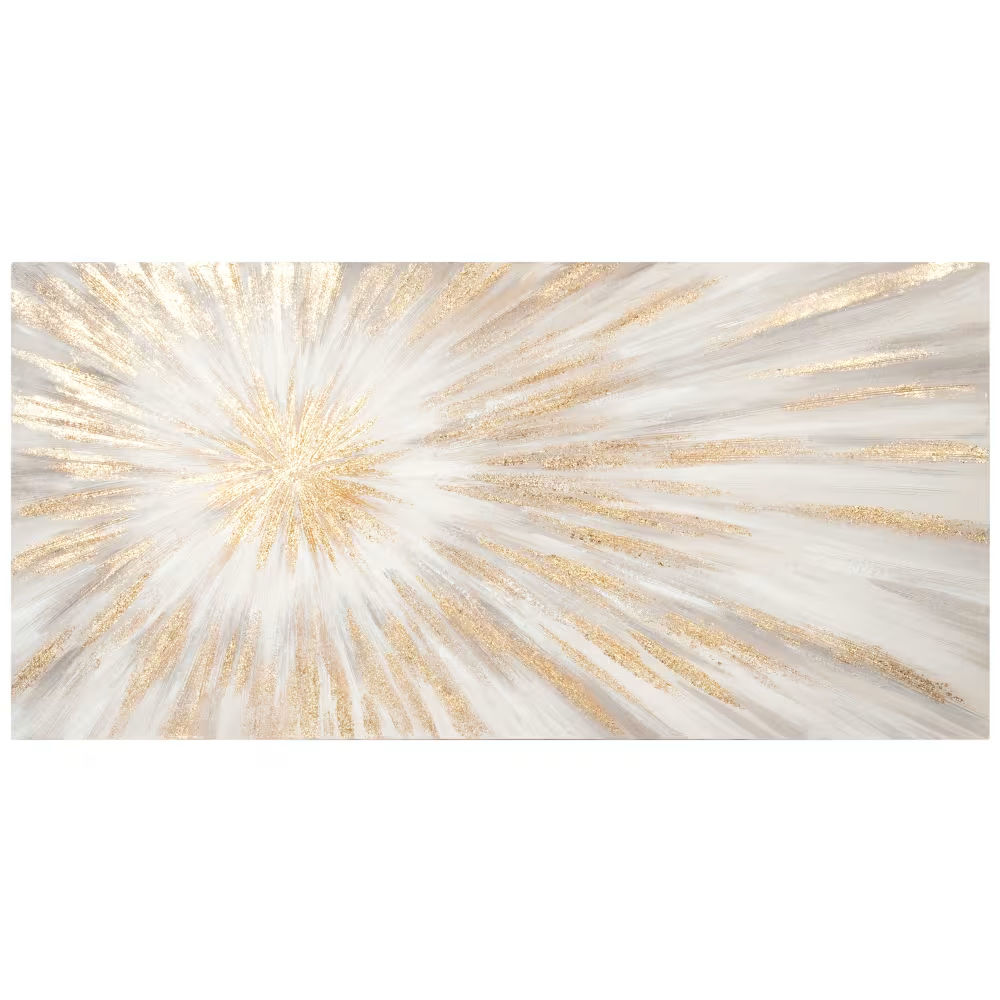 Toile peinte grise, beige et dorée 120x60
