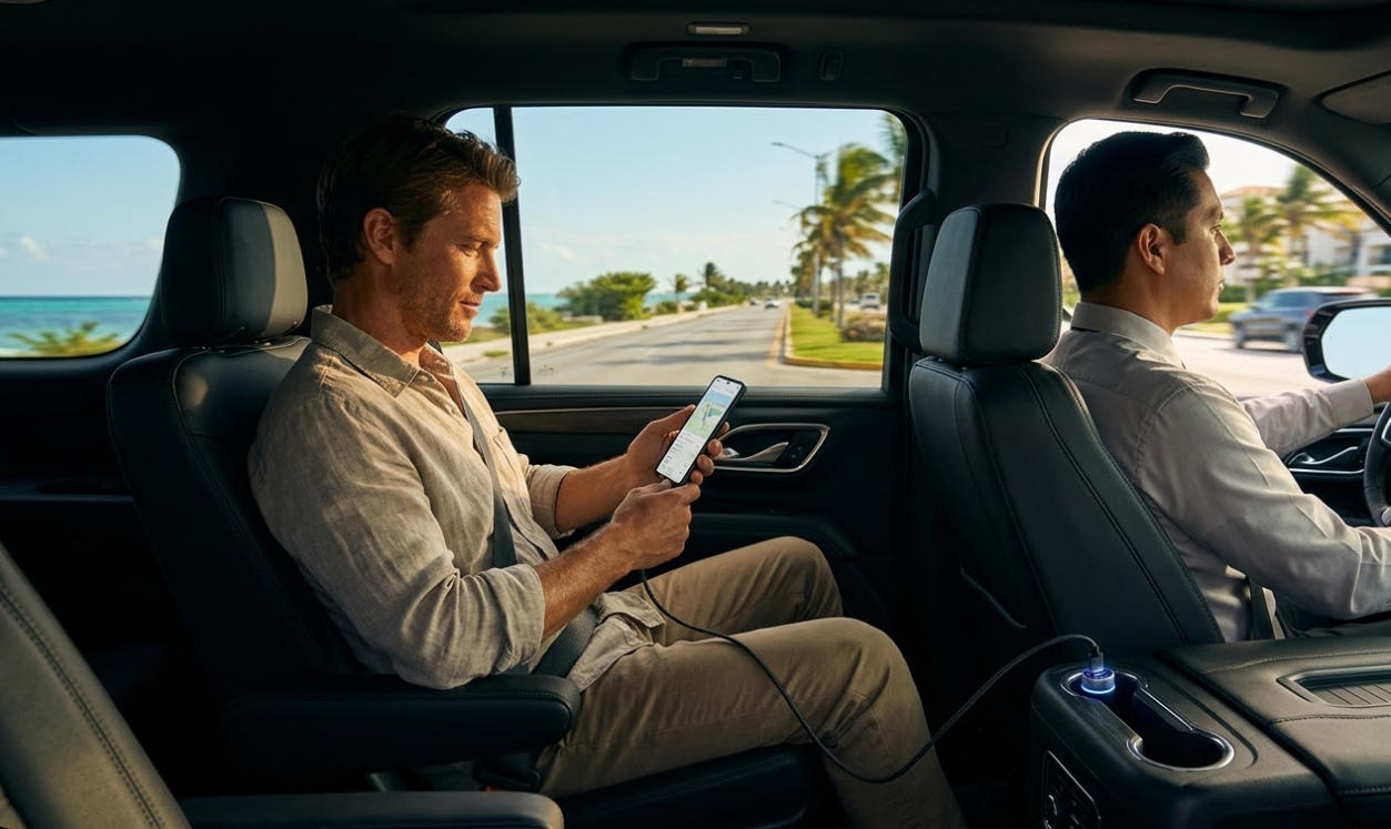 Taxi privado Cancun con cargador de celular
