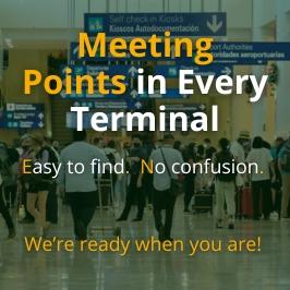 Official Ekab Shuttles meeting point at Cancun Airport arrivals – look for our uniformed representative with your name sign