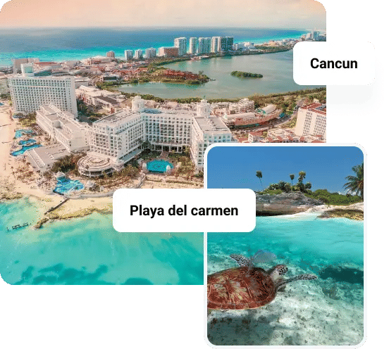 World map showing all travel destinations available from Taxi Shuttle Cancun