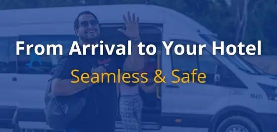 Smile & Go Taxi private van arriving directly at your hotel entrance in Cancun or Riviera Maya – door-to-door service