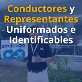 Smile & Go Taxi uniformed bilingual driver wearing official ID badge and company polo shirt