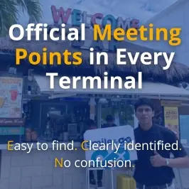 Official Smile & Go Taxi meeting point at Cancun Airport arrivals – look for our uniformed representative with your name sign