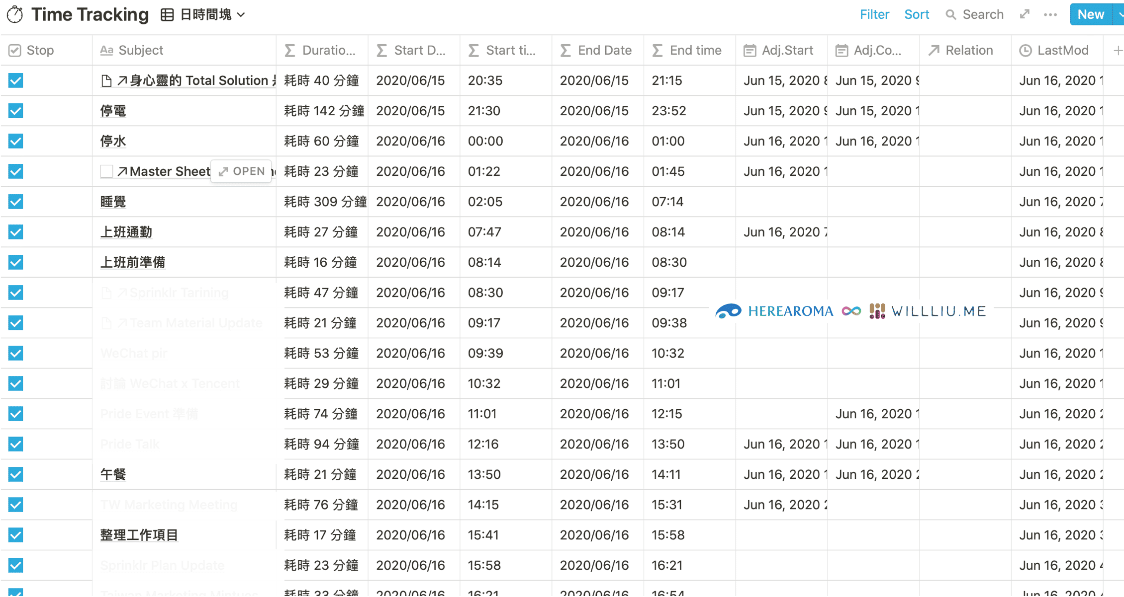 Notion時間軌跡記錄表