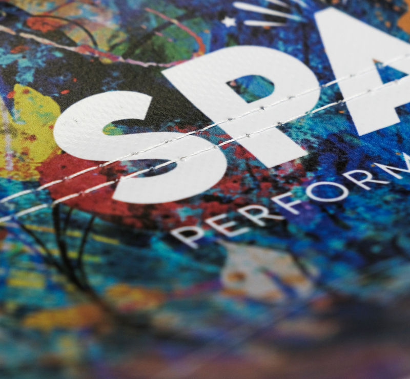 A detail photo of exterior banner material and stitching.