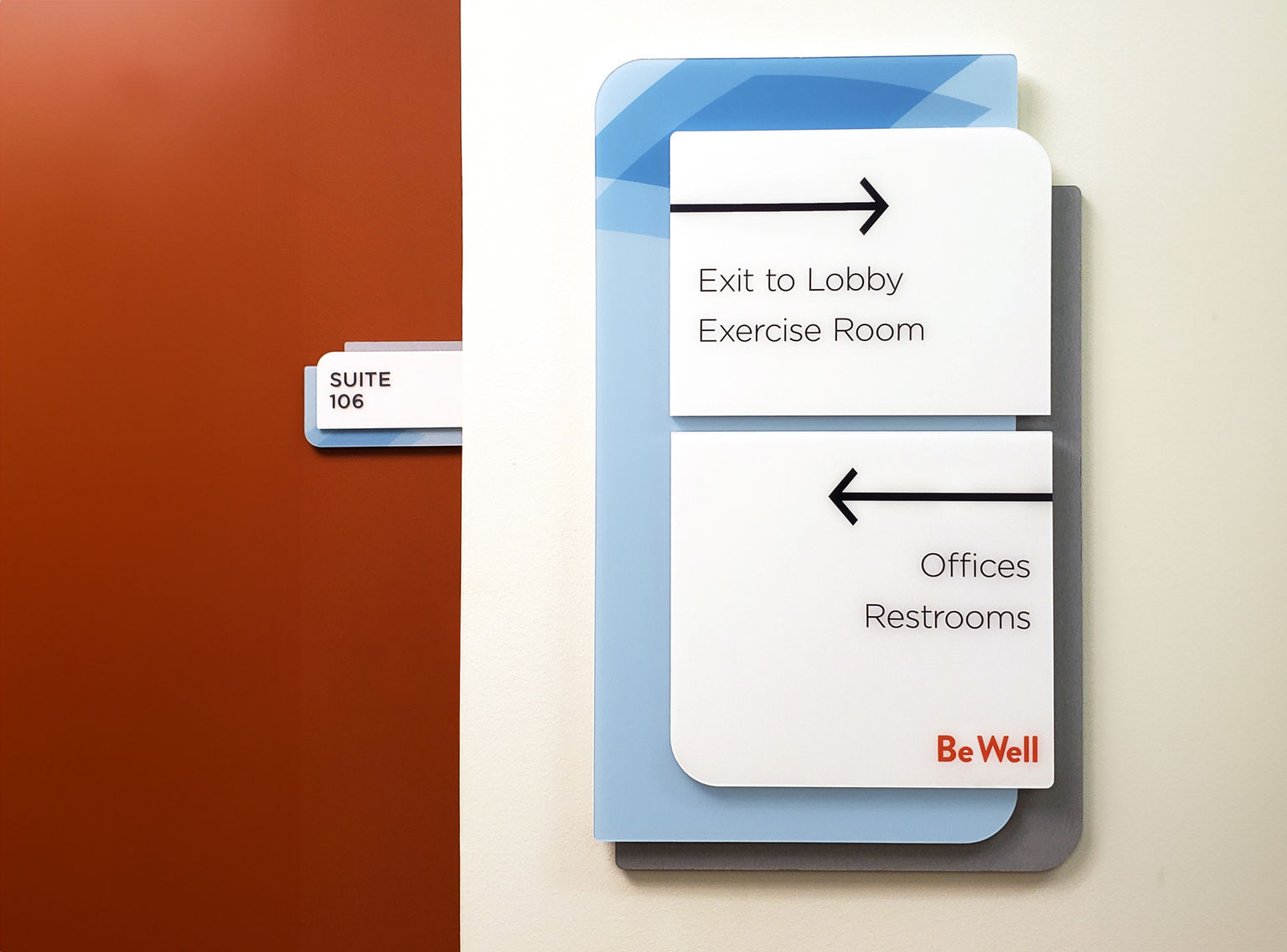 BeWell_12_BW_Vivid_multi_layer_Directory_signage_&_Vivid_multi_layer_ADA_compliant_Room_ID_signage