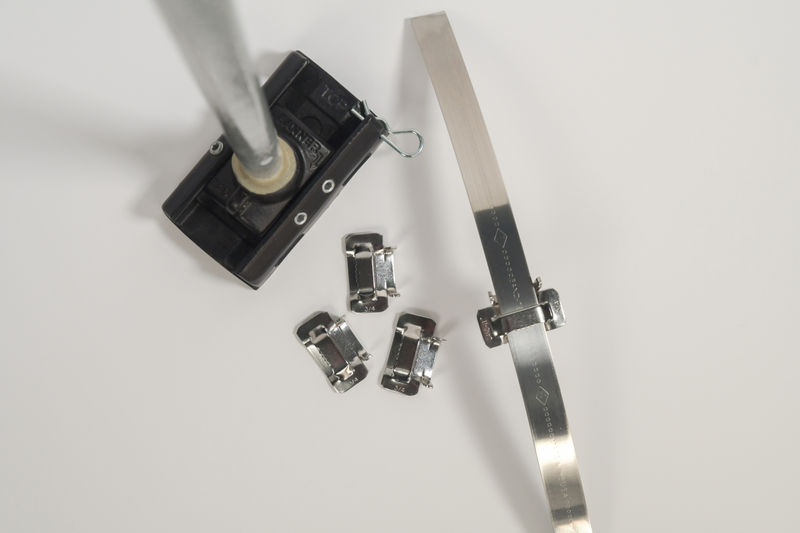 Stainless steel banner bracket, pole, bands and clamps.