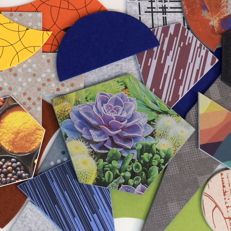 An assortment of 17 different acoustic tile shapes with a variety of custom-printed graphics