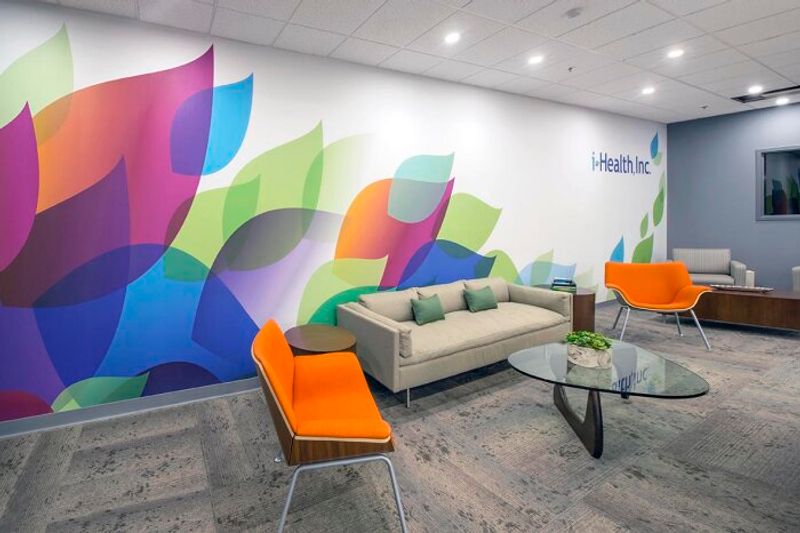 Amplify Wallcoverings in a corporate office.  We offer four options, shown here is Mystical our commercial paste-up Wallcovering made of 50% recycled post-consumer waste.