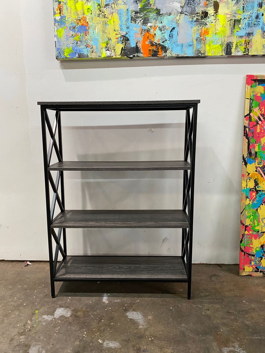 Wooden shelf w/ metal rack - image 0