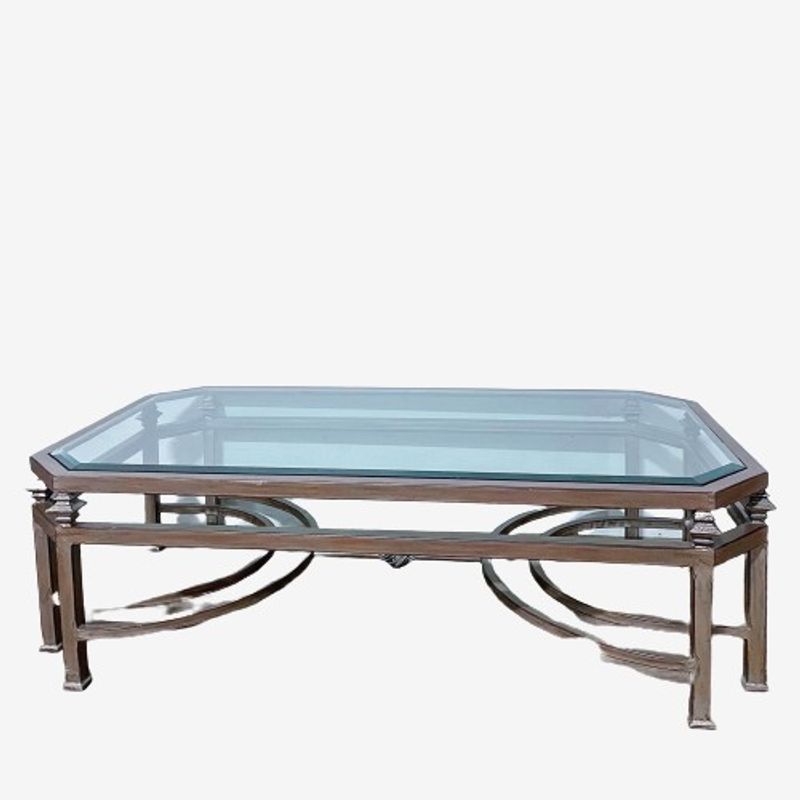 Glass Top Coffee Table with Iron Base Kashew