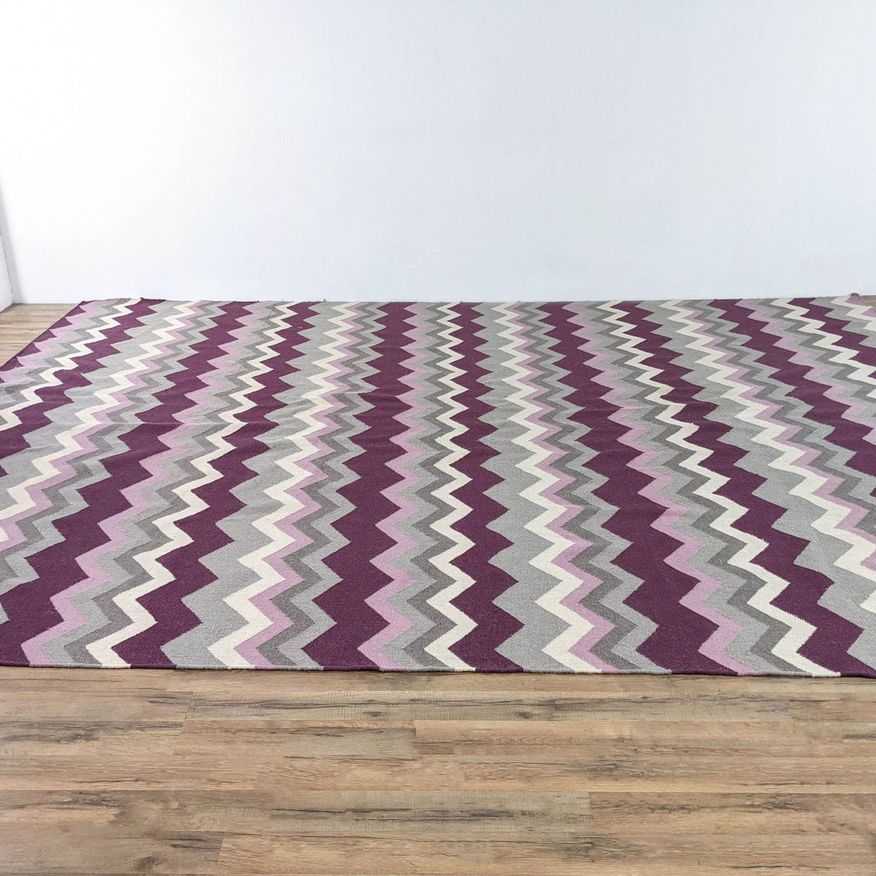 Hand-Woven Wine Chevron Prune Purple Wool Area Rug - image 0