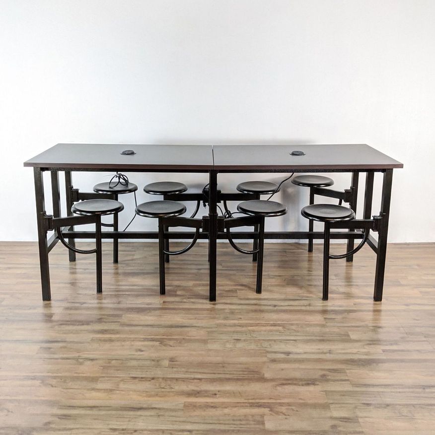 OFM Table with Attached Stools AC Outlets & USB Ports - image 0