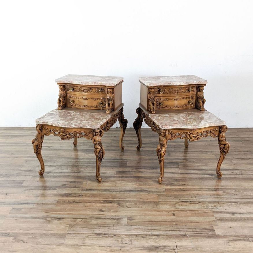 Pair of Vintage Two-Tier Marble Top End Tables - image 0