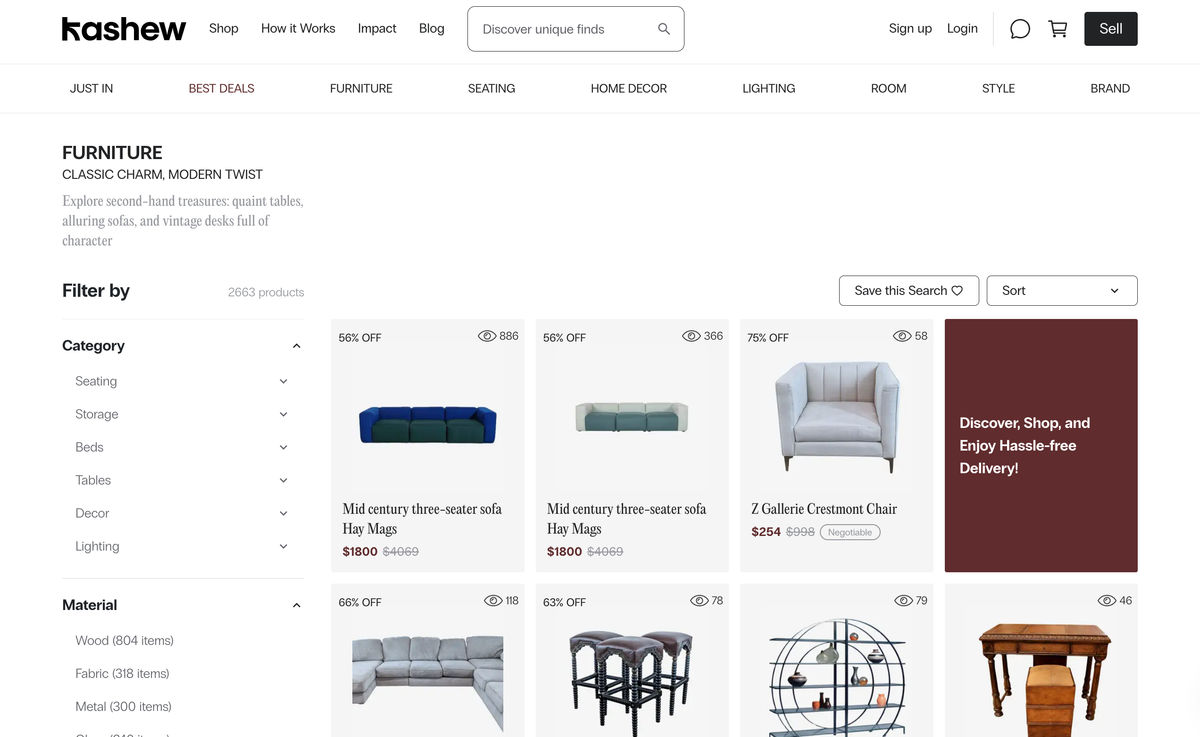 Kashew: Buy used furniture, delivered across the united states