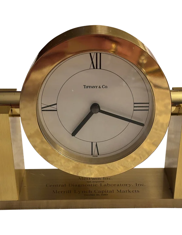 Vintage Brushed Brass Tiffany & Co. Swing Desk Clock With