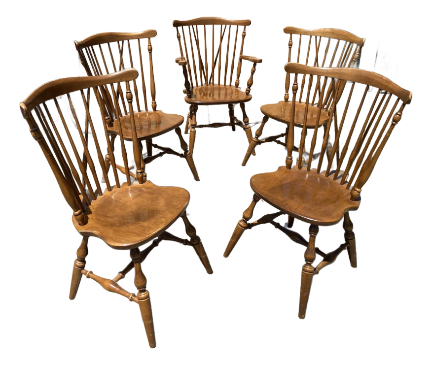 1960s Vintage Ethan Allen Windsor Fiddleback Dining Chairs- Set of