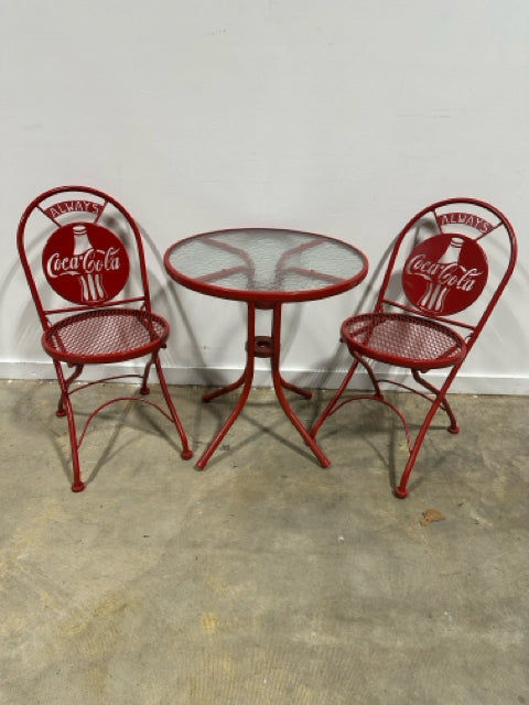 Set of 2 Coca-Cola Folding Chairs with Red Metal Bistro Table