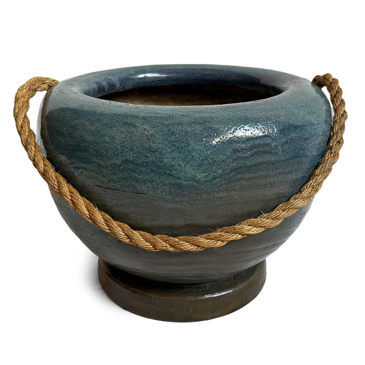 Water Rope Pot Vintage Teal Blue Ceramic Rope Pot | Kashew