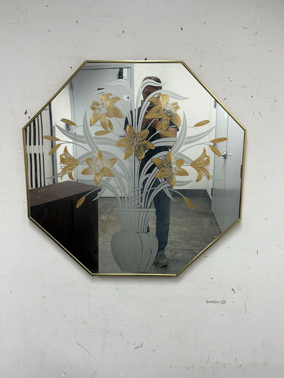 Robert Slimbach for Windsor Art Octagonal Tiger Lily Wall Mirror