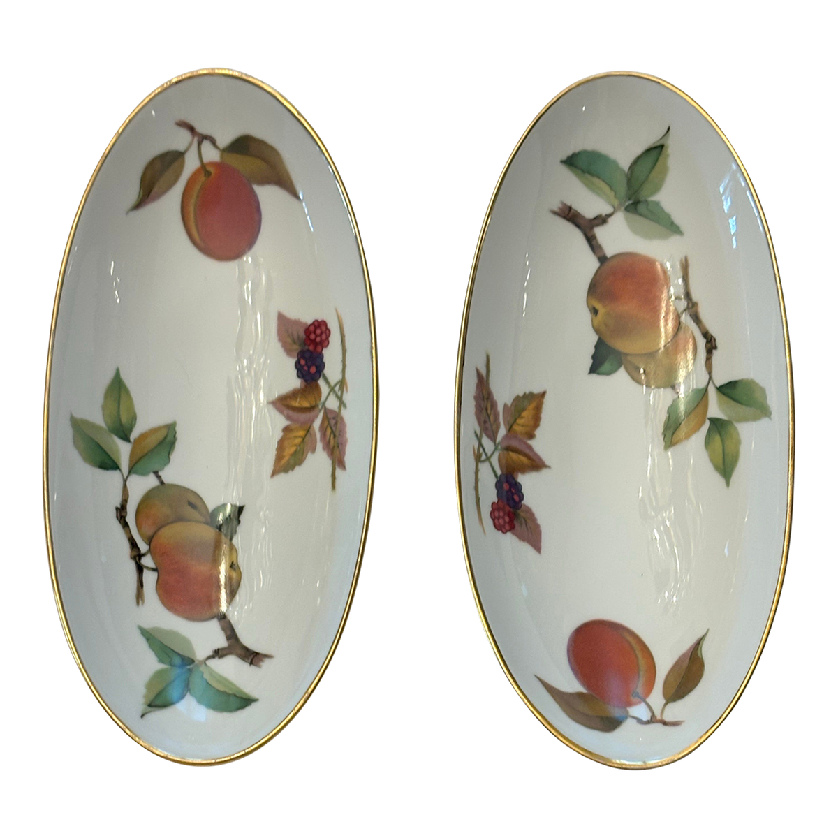 1960s Royal Worcester Evesham Gold Oval China Dish with Fruit