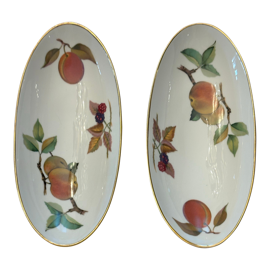 1960s Royal Worcester Evesham Gold Oval China Dish with Fruit