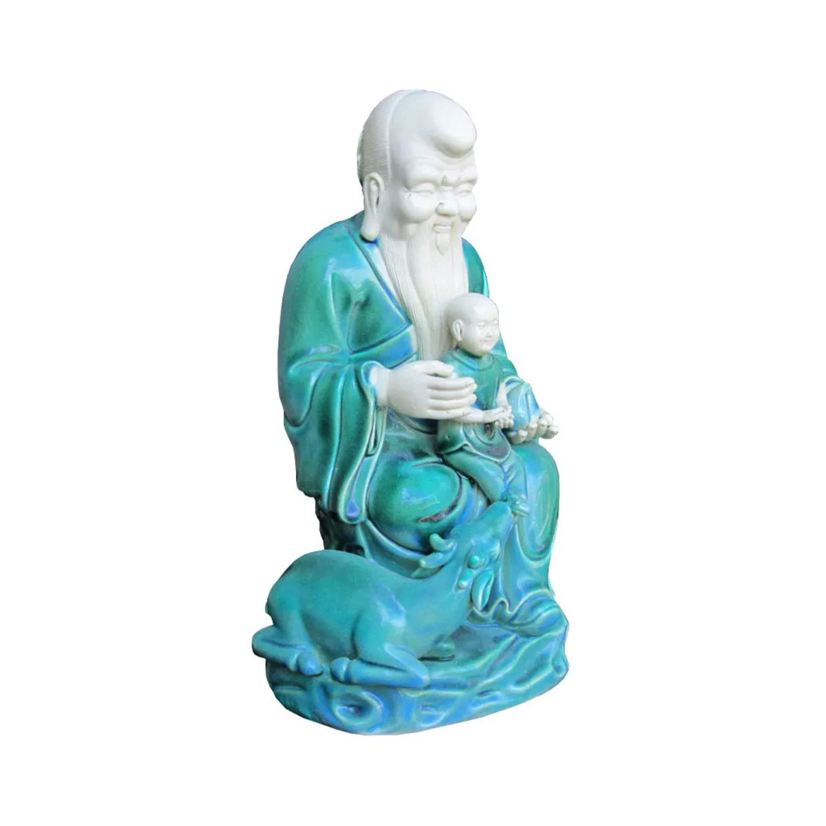 Chinese Oriental Porcelain Green White God of Longevity Statue, image size:1200x1200
