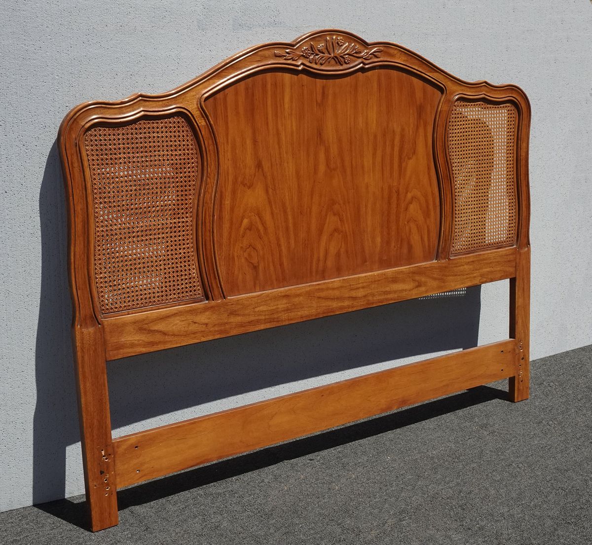 Vintage French Country Drexel Heritage Brown Cane Queen Headboard