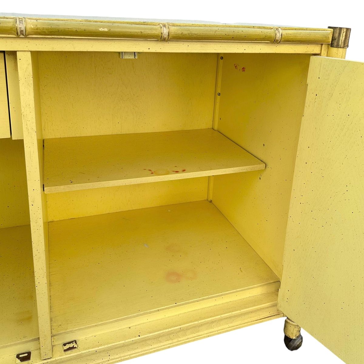 Faux Bamboo Server by Stanley 44W 30H - Vintage Yellow & Brass