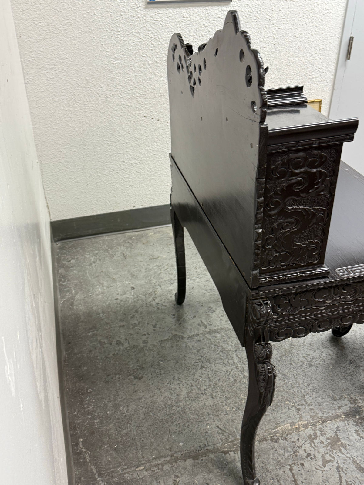 Vintage Japanese Hand Carved Dragon Carved Writing Desk + Chair
