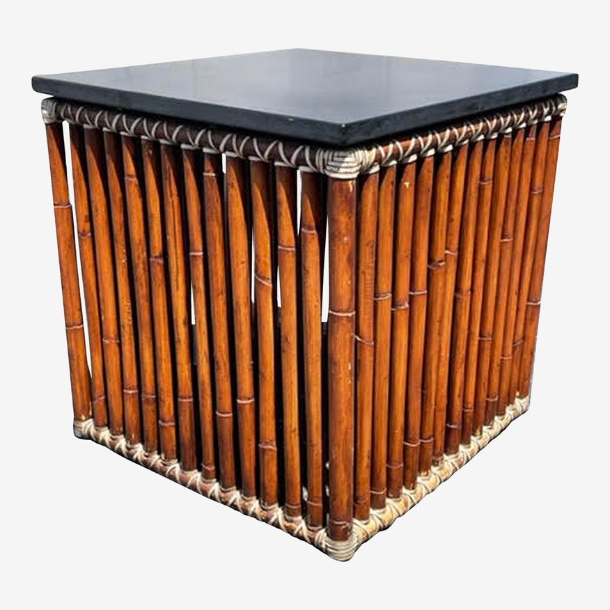 Vintage McGuire Mid-Century Modern End Table with Bamboo and Marble Table Top - image 0