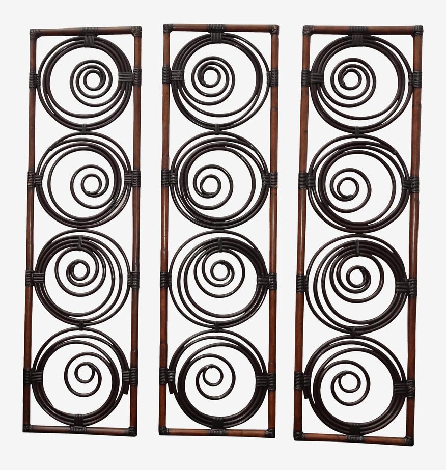 Vintage French Country Brown Bamboo Palecek Wall Decor Screen Picture - image 0