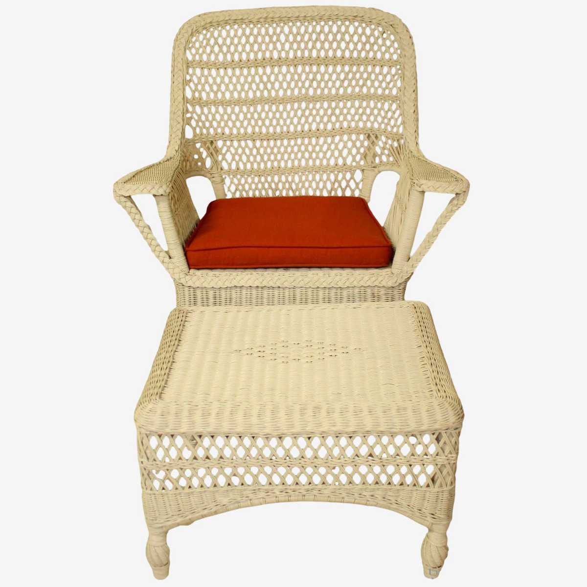 White Wicker Chair w Ottoman Kashew