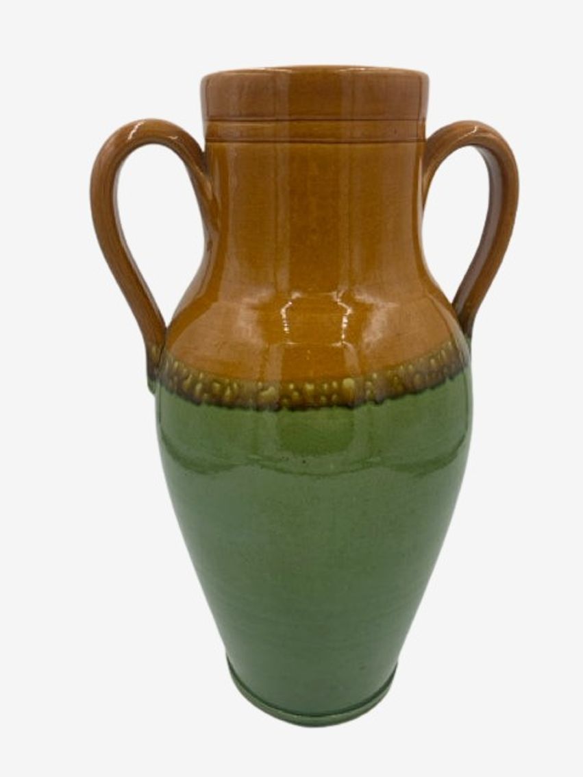 Brown And Green Ceramic Glazed Double Handle Vase - image 0